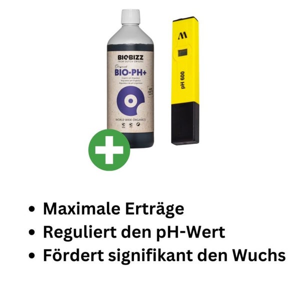 BioBizz pH+ PLUS 500 ml mit Digitalem pH-Messgerät – 100 % Bio pH-Heber für präzise Kontrolle, gesundes Wachstum & maximale Erträge