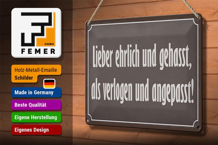 Blechschild Spruch 30x20cm lieber ehrlich und gehasst als