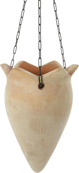 Dekoleidenschaft  Pflanzenampel Terra aus Terracotta, 70 cm hoch, Blumenampel mit Metallkette, Hängeampel