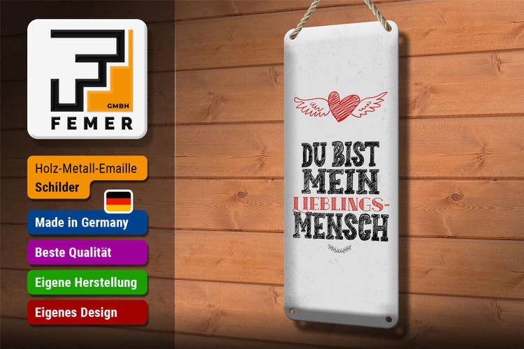 Blechschild Spruch Du bist Lieblingsmensch mein Engel 10x27cm