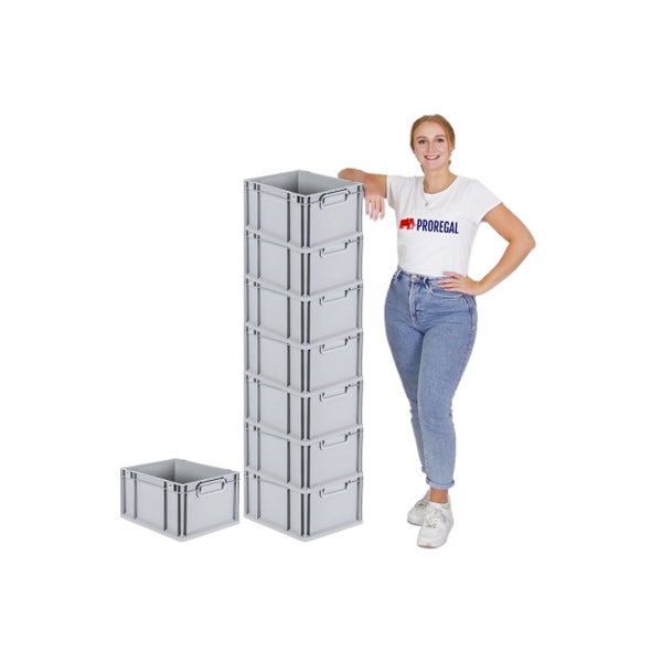 PROREGAL Spar Set 8x Eurobox Nextgen Economy Mit Scharnierdeckel & Grünen Schiebeschnappverschlüsse Griffe Geschlossen HxBxT 22 x 30 x 40 cm 20 Liter