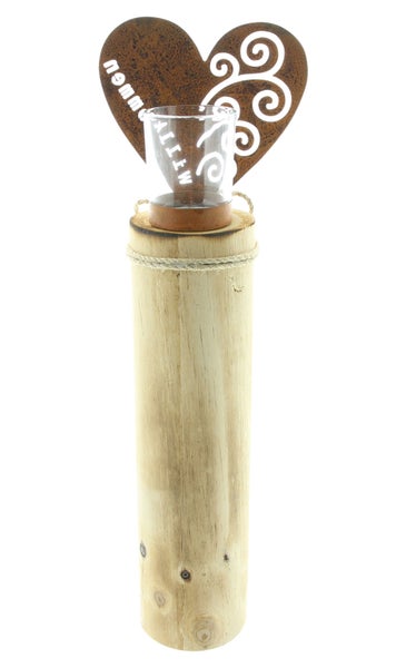 FRANK FLECHTWAREN | Windlichtsäule Herz, HOLZ, METALL, 8 x 8 x 44,5 cm