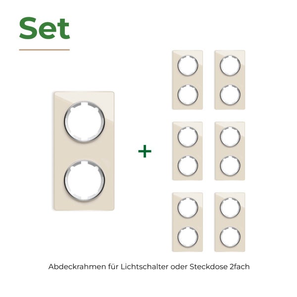 Set aus sieben zweifachen Abdeckrahmen für Lichtschalter oder Steckdosen aus Kunststoff