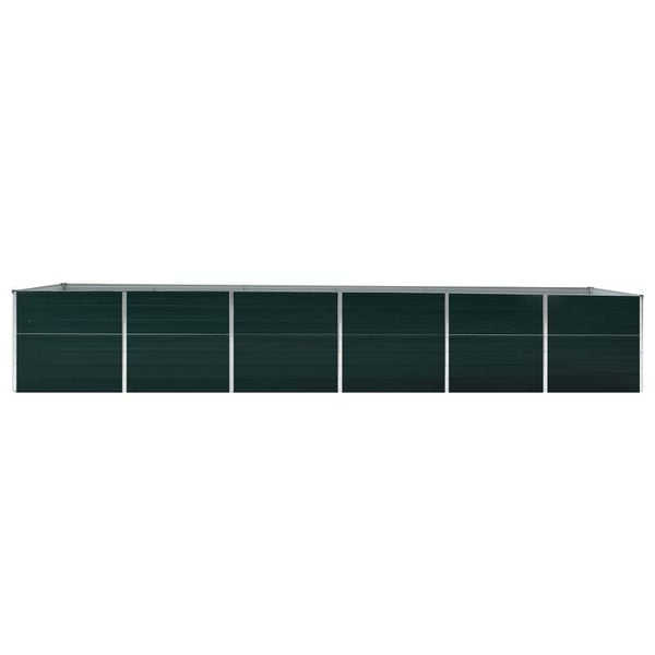 Langes, rechteckiges Hochbeet aus Metallpaneelen für den Garten.