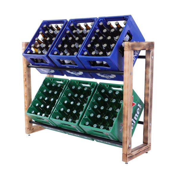 PROREGAL Getränkekistenregal HARZ HxBxT 85x112x35cm 6 Kisten auf 2 Ebenen Massives Kiefernholz Gebrannt