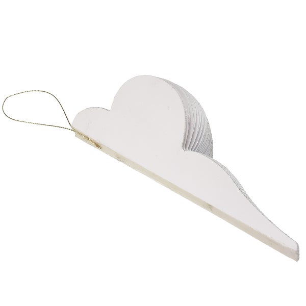 Wolkenförmiger Christbaumschmuck mit Kordel zum Aufhängen.