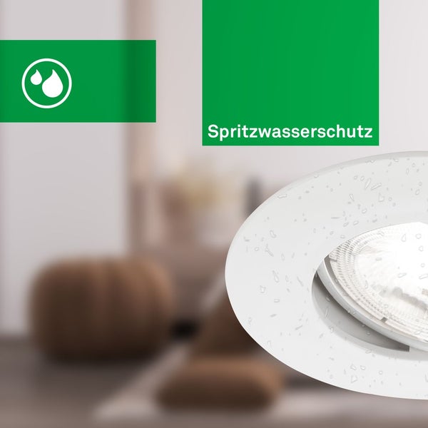 Symbol für Spritzwasserschutz auf einem Einbaustrahler