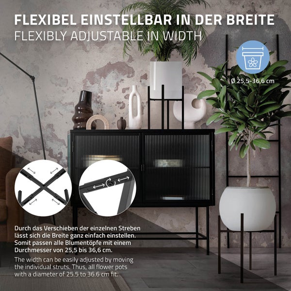 ML-Design Blumenständer, Schwarz, 22-30x22-30x40,5 cm, verstellbar, Moderne Blumentopfständer, Robuste Pflanzenständer aus Metall, Größenverstellbar Blumentopfhalter, Pflanztopf Deko, Blumenhalter
