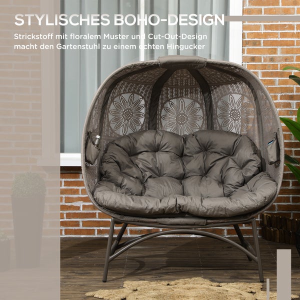 Outsunny 2-Sitzer Gartenstuhl, Korb-Stuhl mit Faltbarem Korb, Kissen, 126 x 75 x 142 cm, Stahl, Sand