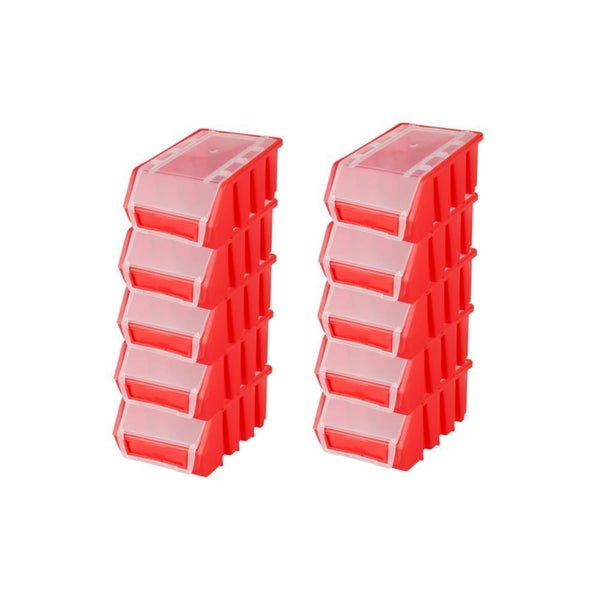 PROREGAL SuperSparSet 10x Sichtlagerbox 2 mit Deckel HxBxT 7,5 x 11,6 x 16,1 cm Polypropylen Rot