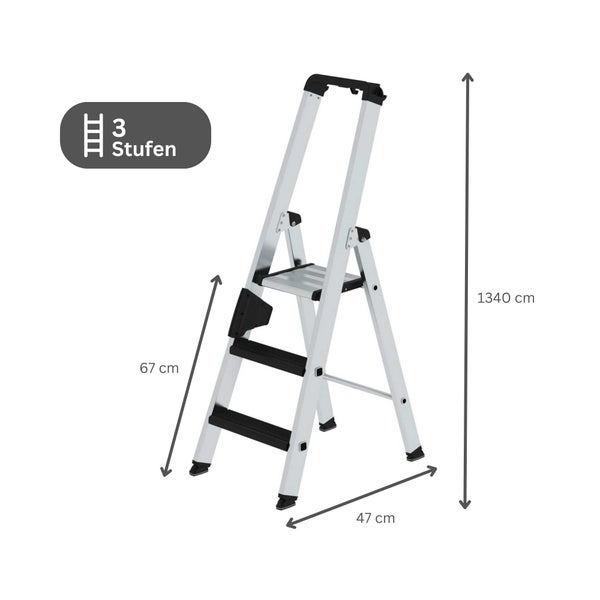 PROREGAL Stufen-Stehleiter Einseitig Begehbar mit Clip-Step Relax 3 Stufen