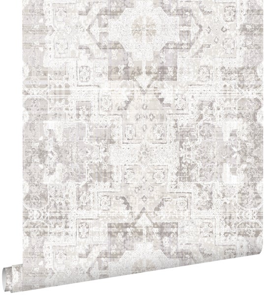 ESTAhome Tapete orientalisches Kelim-Patchwork Hellgrau - 53 cm x 10,05 m - 148654