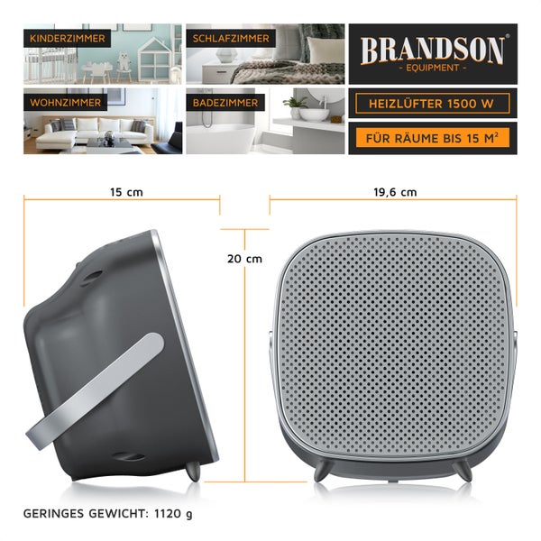 Brandson Heizlüfter 1500W, Keramik-Heizlüfter, energiesparend, leise, Überhitzungsschutz, Automatische Abschaltung, Umkippschutz, 2 Heizstufen