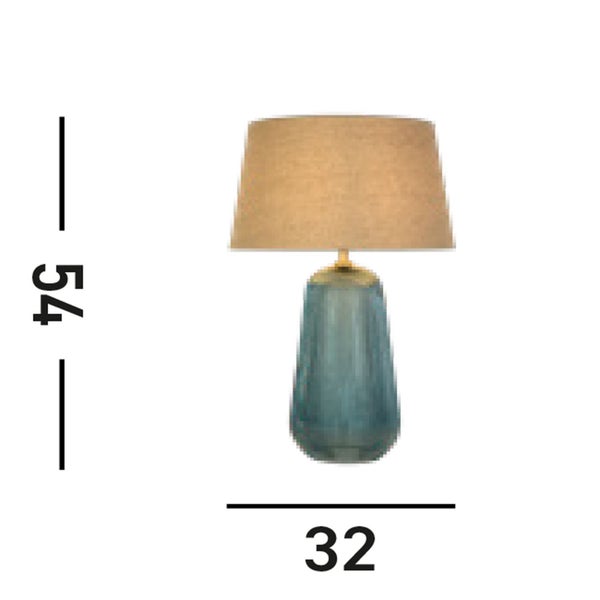 Abmessungen einer Tischleuchte: Höhe 54 cm, Durchmesser 32 cm.