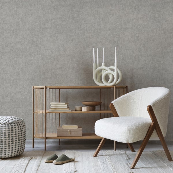 Graue Vinyltapete mit leicht strukturierter Oberfläche