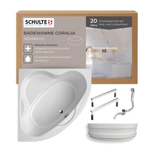 Verpackung einer Eckbadewanne 140x140 Zentimeter inklusive Zubehör