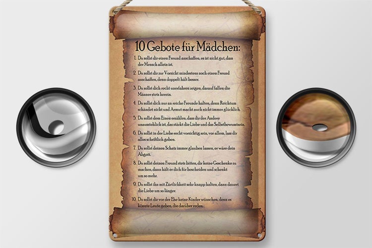 Blechschild Spruch 20x30cm 10 Gebote für Mädchen du sollst