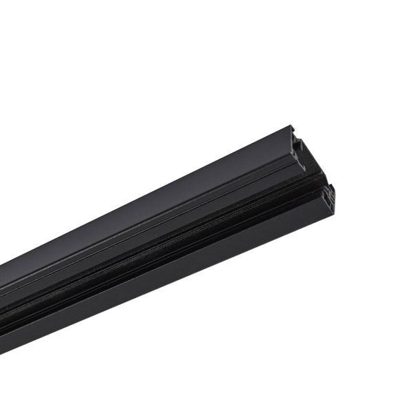 Schwarze Stromschiene für Schienensysteme aus Metall.