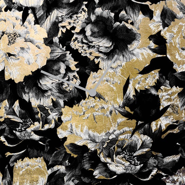 Wanduhr | Uhr | Rosen | Gold | Blume | floral | Blattgold | Handarbeit | CL00021 30x30cm