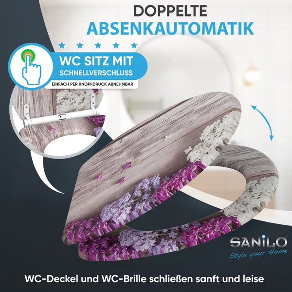 Sanilo WC Sitz mit Blumendekor, Absenkautomatik und Schnellverschluss zur einfachen Reinigung