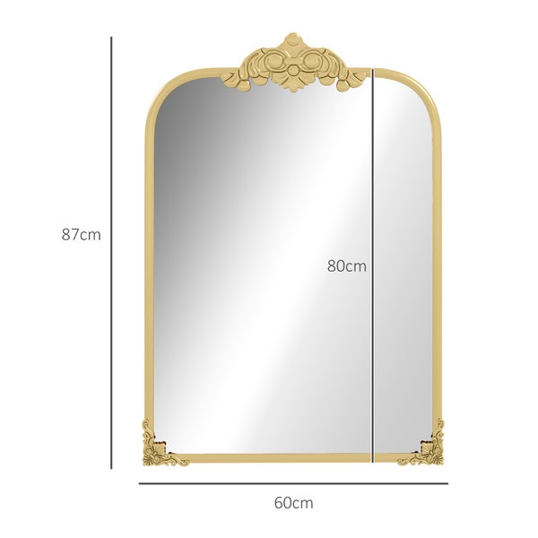 HOMCOM Wandspiegel, 60 x 87 cm Badspiegel im Barockstil, dekorative Spiegel mit Metallrahmen für Wohnzimmer, Schlafzimmer, Gold