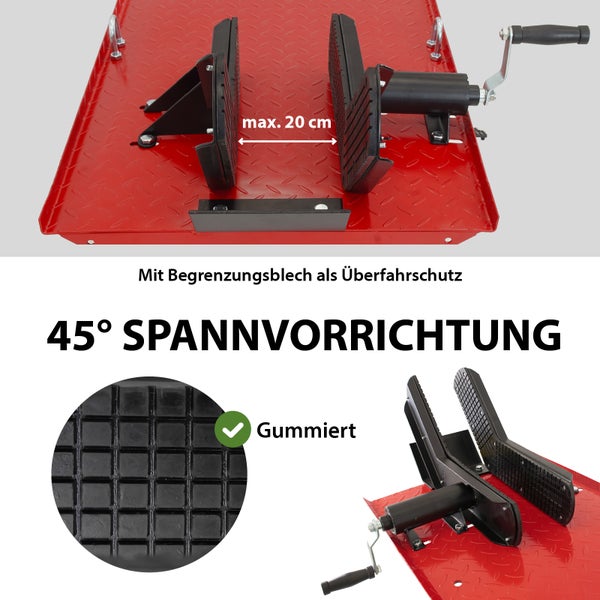 45 Grad Spannvorrichtung mit Gummierung und Begrenzungsblech als Überfahrschutz