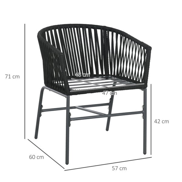 Outsunny Gartenstühle 2er-Set, mit Kissen, im Boho-Stil, 57 x 60 x 71 cm, Stahl, Polyester, Schwarz