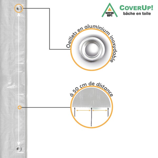 CoverUp! (4x4 m Gewebeplane - Farbe: Weiß, 200g/m² - Beständigkeit durch verstärkte Gummiecken & rostfreie Ösen - Abdeckplane bietet UV-Schutz - Plane inkl. 12 Planenspanner