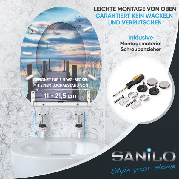 WC-Sitz mit Seemotiv und Montageanleitung