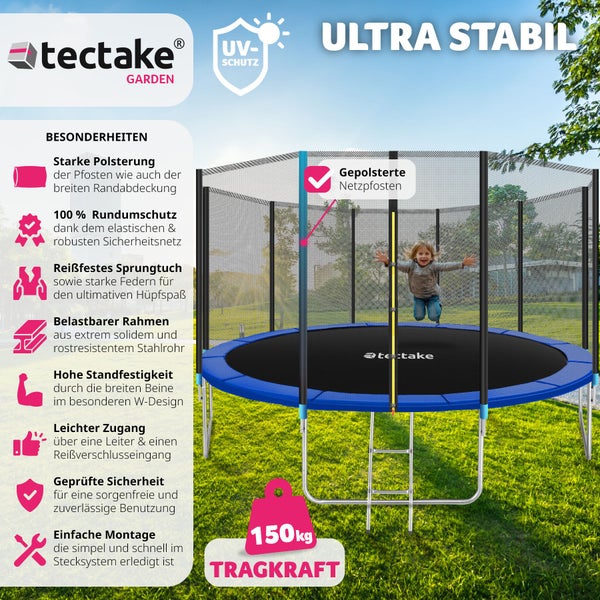 Trampolin tectake Garfunky Ø 427 cm,  GS zertifiziert inklusive Einstiegsleiter