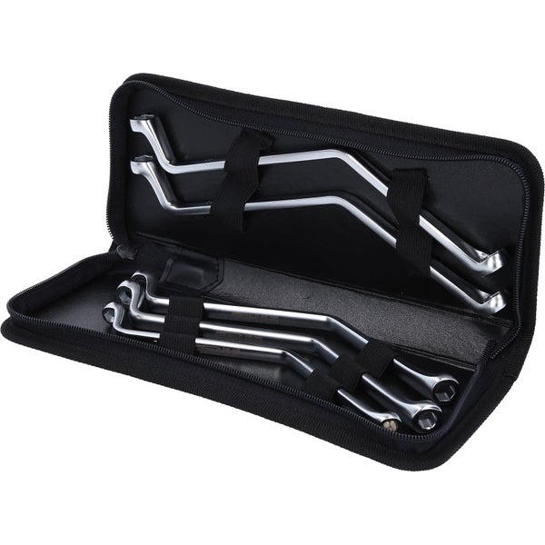 Gekröpfte Ringschlüssel im schwarzen Reißverschlussetui