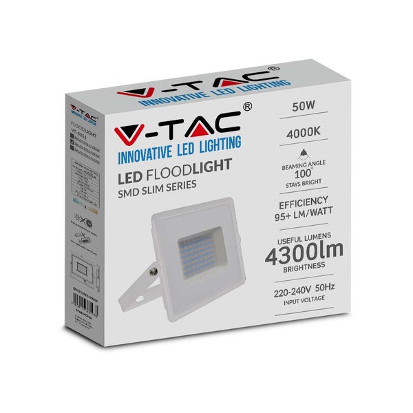 V-TAC VT-4051W-N - Weiße LED-Flutlichtstrahler - E-Serie - IP65 - 50W - 4300 Lumen - 6500K