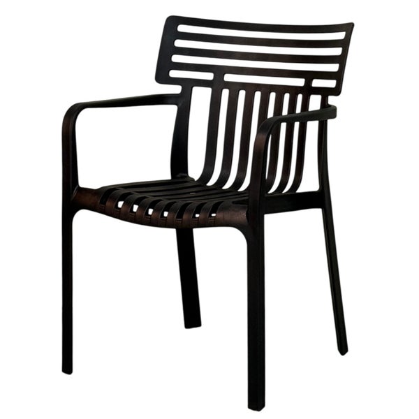 Schwarzer Armlehnstuhl mit Lattenmuster für den Außenbereich