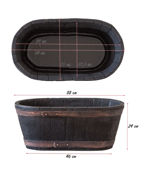 Weinfass Eichenfass Oval Kunststoff Gartenteich Teich Fass Nachbildung Länge 58 cm Breite 31 cm Höhe 24 cm