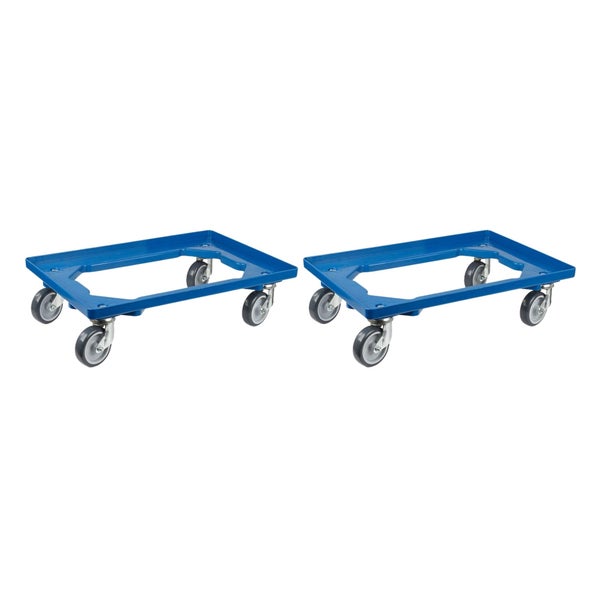 PROREGAL SparSet 2x Transportroller für Euroboxen 60 x 40 cm mit Gummiräder Blau Offenes Deck 2 Lenkrollen und 2 Bremsrollen Traglast 300 kg