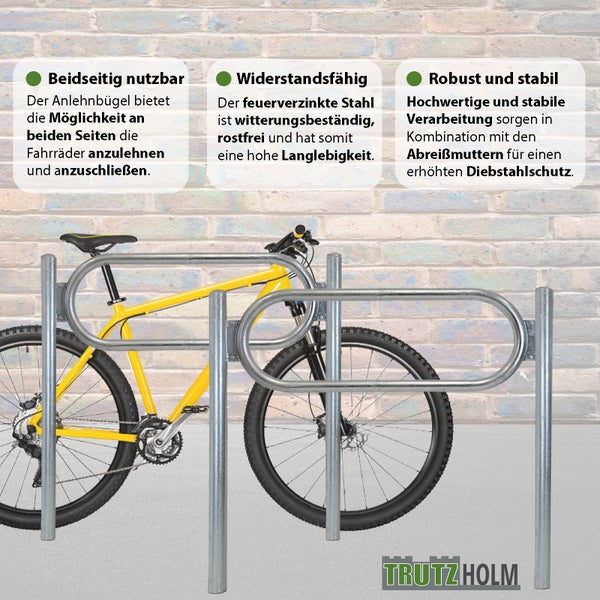 2 x Fahrradanlehnbügel  115 x 124 cm Stahl feuerverzinkt Ø 60 mm grau Einbetonieren Fahrradständer Parker Typ O