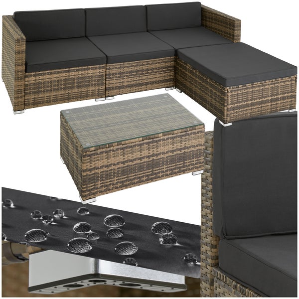Rattan Lounge tectake Florenz mit Sicherheitsglasplatte für 3 bis 4 Personen natur