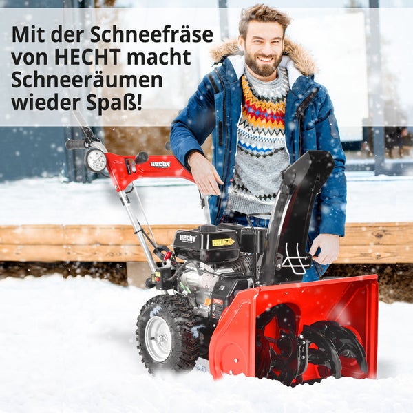 Hecht Schneefräse mit Mann im Wintergarten