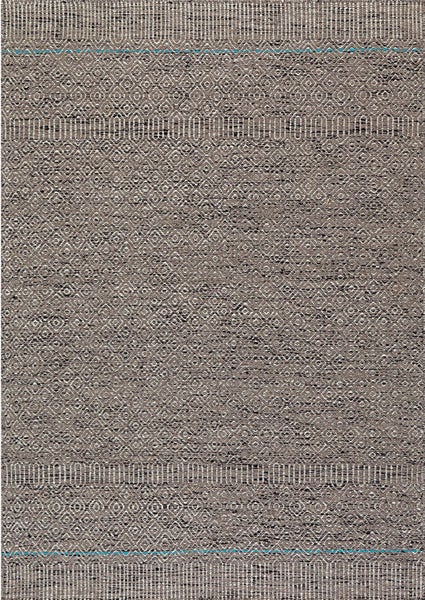 Gewebter Teppich mit geometrischem Rautenmuster und eingewebten Akzentstreifen.