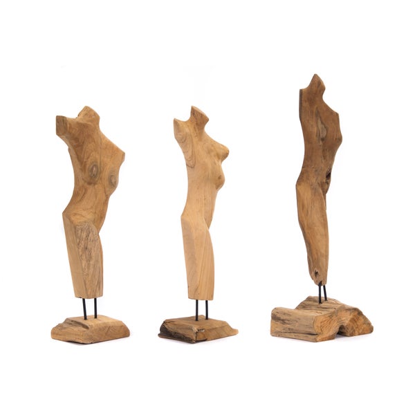 Skulptur  Torso 57 cm, Teakholz auf Sockel naturfarben