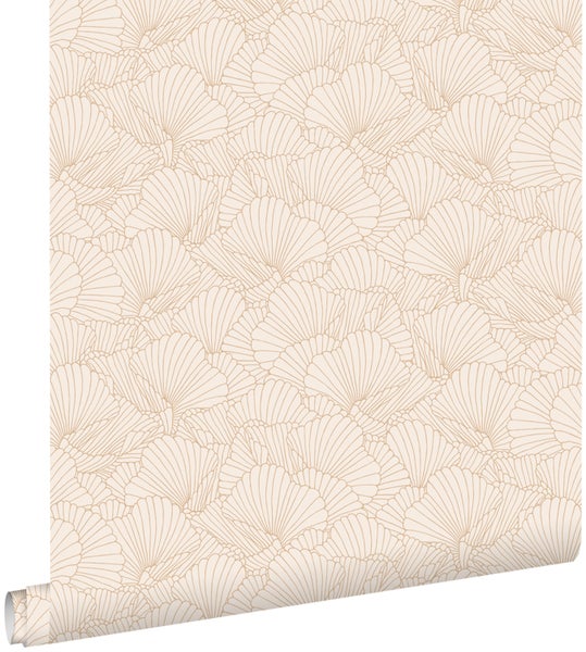 ESTAhome Tapete gezeichnete Blätter Sandbeige und Terrakotta - 0.53 x 10.05 m - 139491