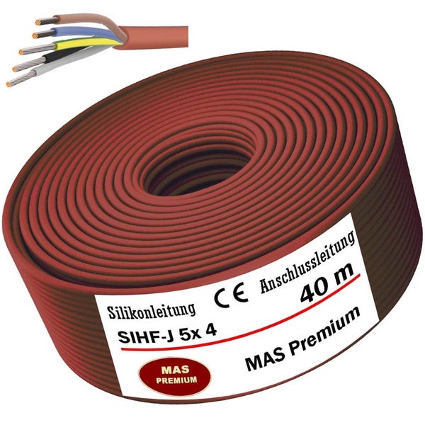 Silikonleitung SIHF-J 5 mal 4 Quadratmillimeter als Anschlussleitung auf 40 Meter Rolle von MAS Premium