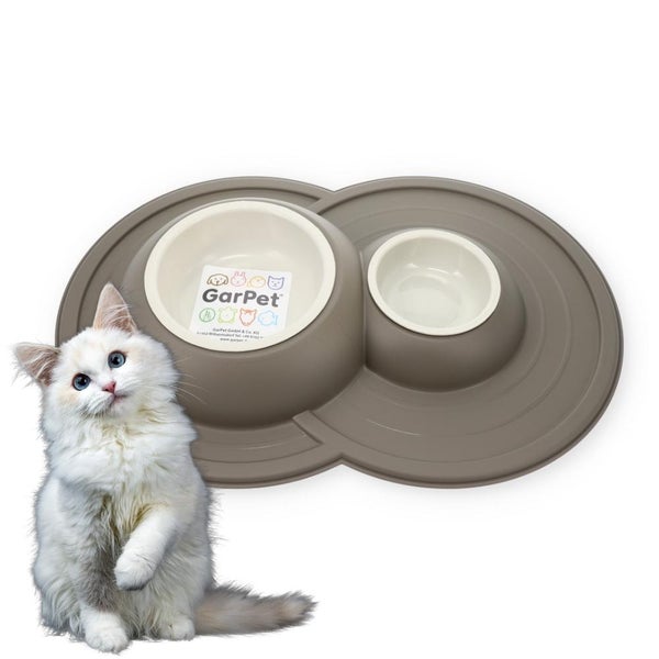Futterstation Katze Hund 2 Näpfe Katzenbar rutschfest Futterbar Hundebar Futternapf Wassernapf Unterlage Matte Welpen spülmaschinenfest