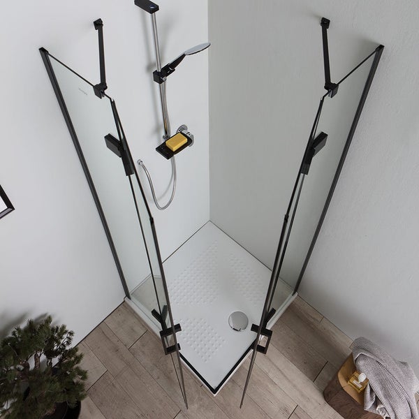 Eckdusche 80x80 mit schwarzen Teilrahmen | London