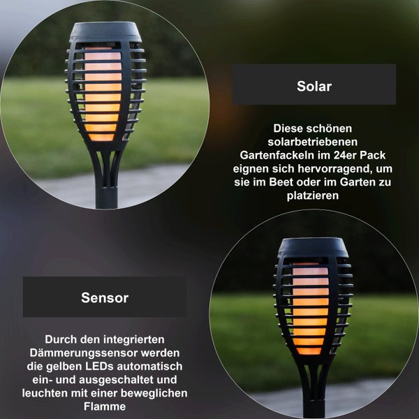 Solarbetriebene Gartenfackel mit Sensor für den Aussenbereich