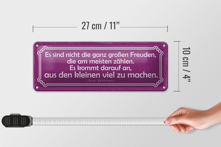 Blechschild Spruch 27x10cm große Freude kleine Freude Dekoration