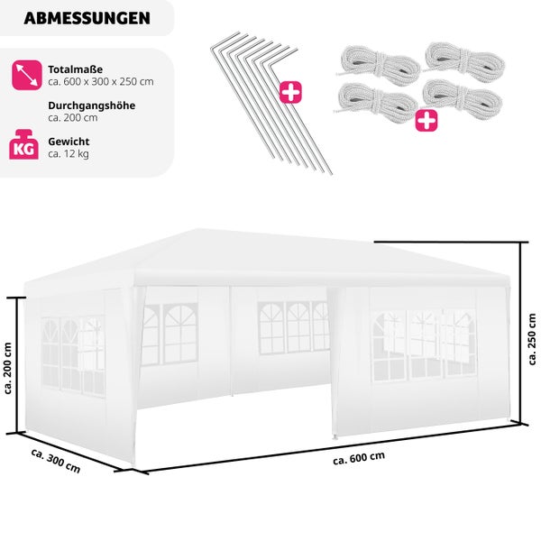 Pavillon tectake Vivara inklusive Spannseile und Heringe 6 x 3 m weiß