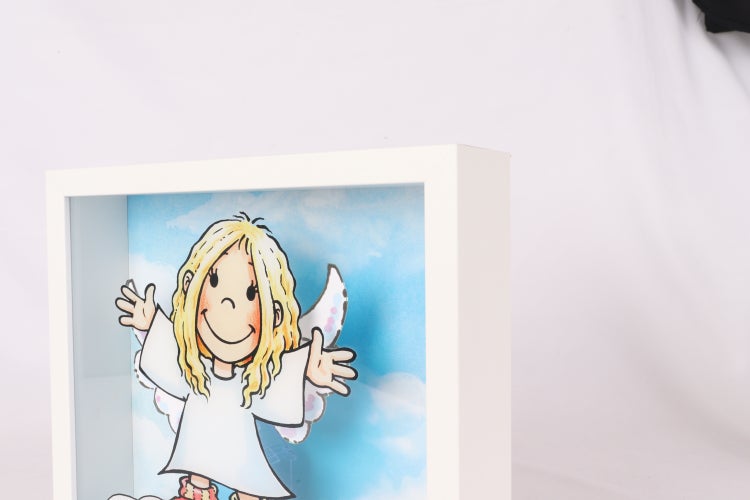 3D Bild mit Wackelflügeln | Solarbetrieben | Engel | Schutzengel | Bild | Kinderzimmer | Format: 27x27 cm | Schutzengel Blau
