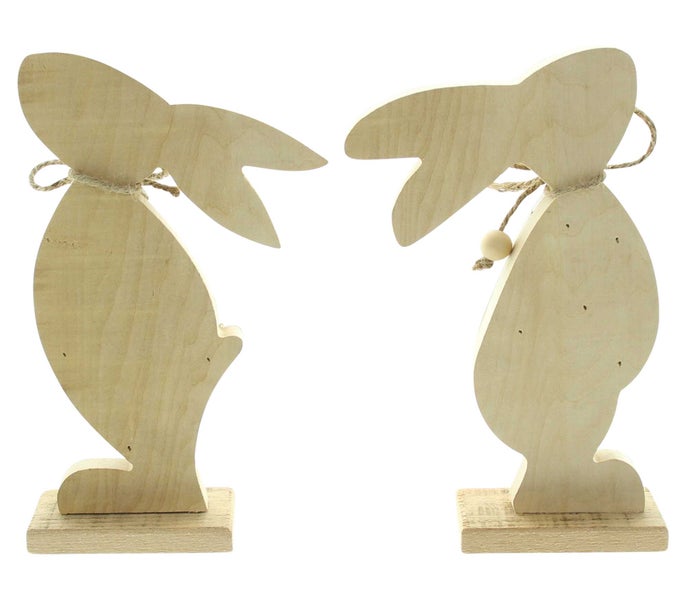 FRANK FLECHTWAREN | Hase Hansi & Franzi, 2er Set, HOLZ, JUTE, ca. 14 x 5 x 24 cm