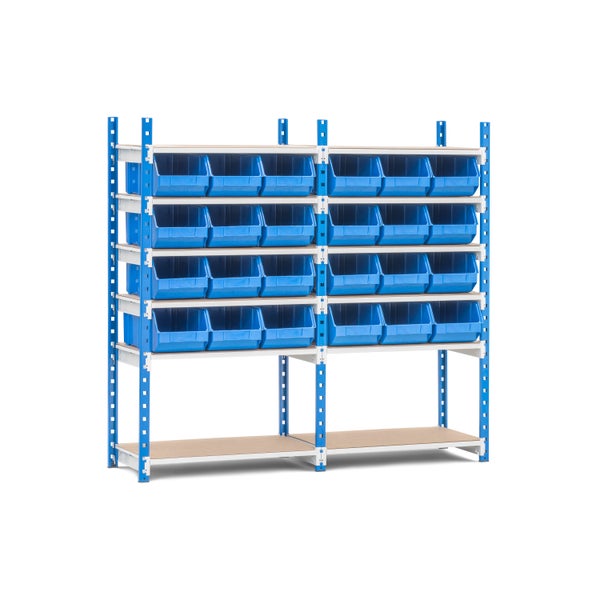 PROREGAL Fachbodenregal MAXIMUS mit 64x Sichtlagerboxen à 31,5L Fachlast 152kg Komplettregal HxBxT 200x250x50cm 8 Ebenen Lichtblau/Lichtgrau